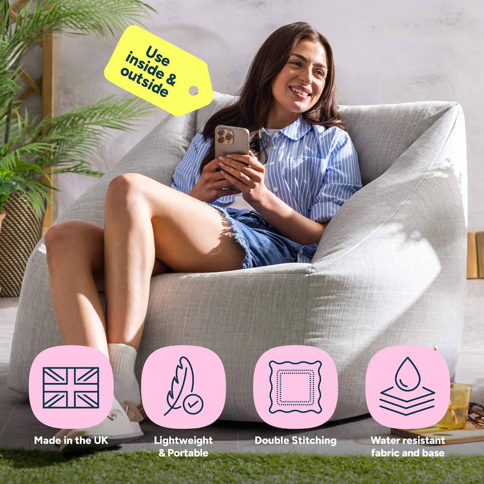 image 1 of Natalia Outdoor Woven Adults Bean Bag Armchair, Ready Filled Large Beanbag Grey | Grey | Grey | M | 1