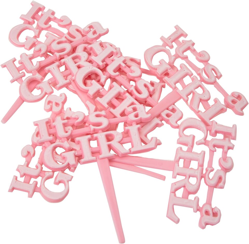 image 1 of Pink Baby Shower Theme 'Its a Girl' Cake Picks - Pack of 8