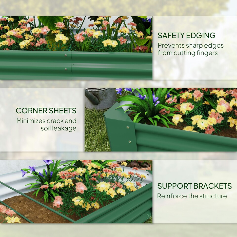 image 1 of Outsunny Galvanised Raised Garden Bed, 180x90x30cm Raised Planter, Green 