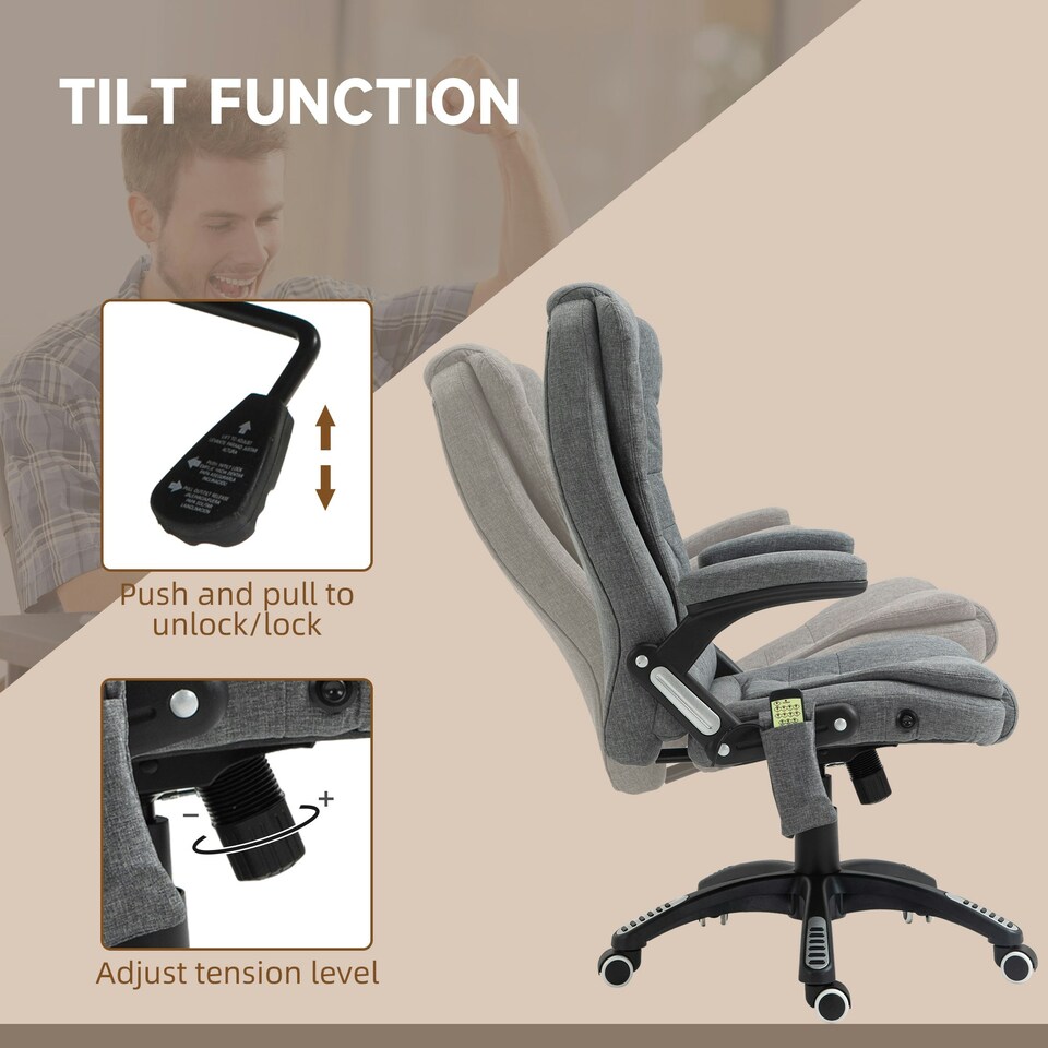image 1 of Vinsetto Office Chair with Heating Massage Points, Relaxing Reclining, Grey