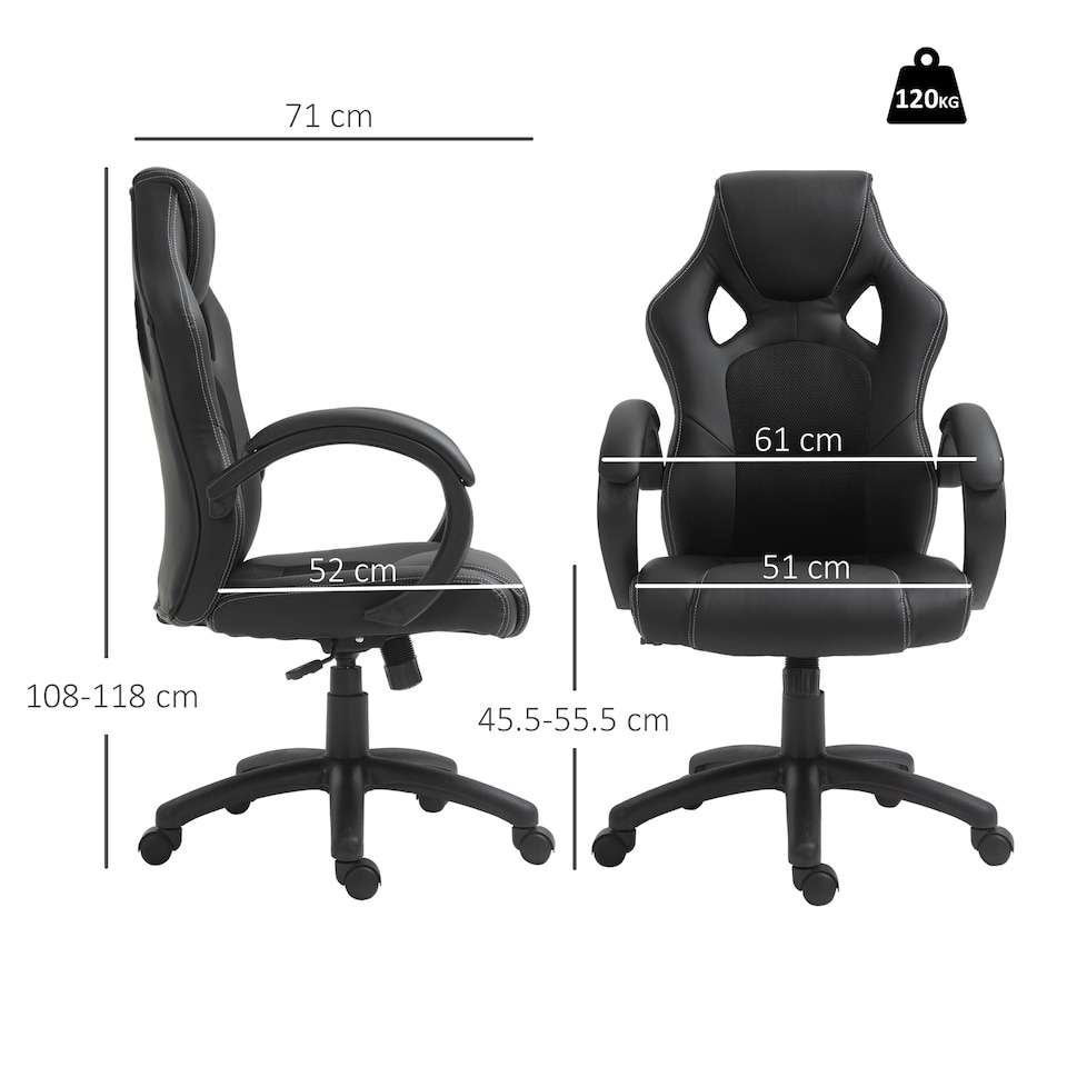image 1 of Vinsetto Gaming Chair Faux Leather Swivel Computer Racing Gamer Desk Chair for Home Office with Wheels, Black