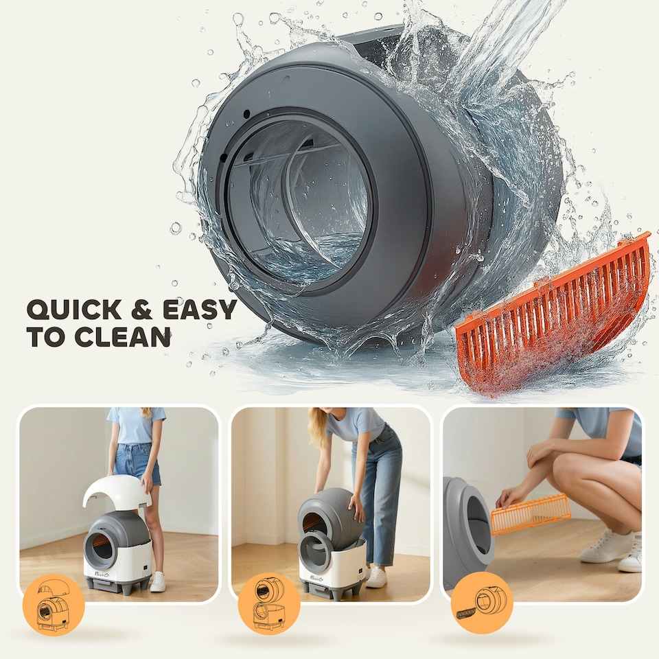 image 1 of PawHut 80L Self Cleaning Cat Litter Tray with APP Control Safety Protection