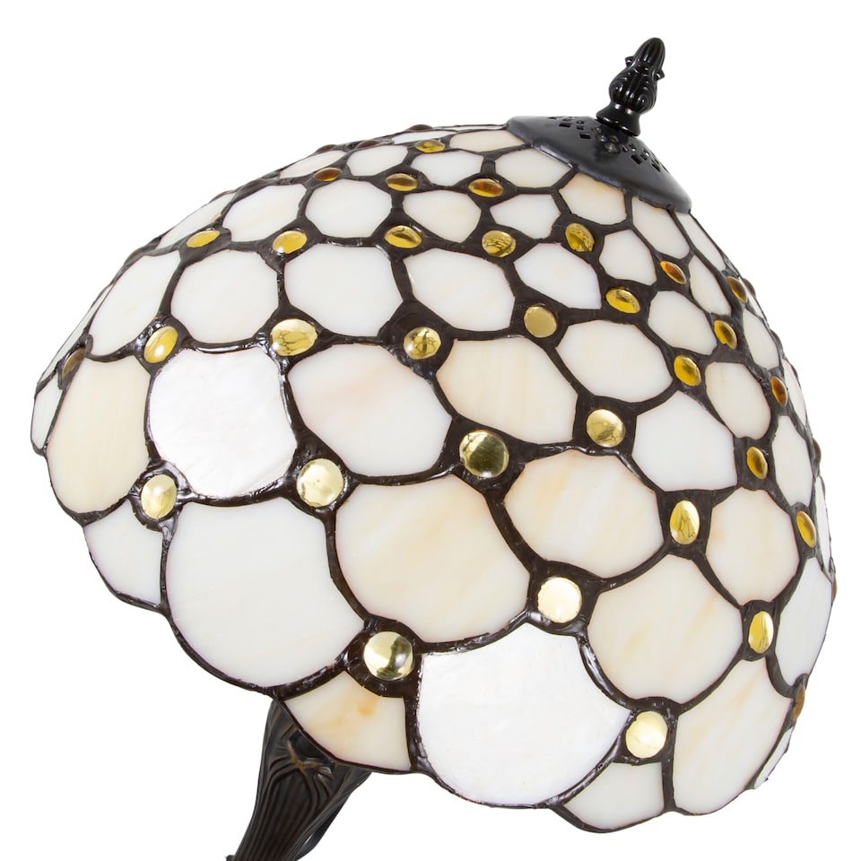 image 1 of Traditional Stained Glass 12in Tiffany Lamp with Amber Beads | Orange