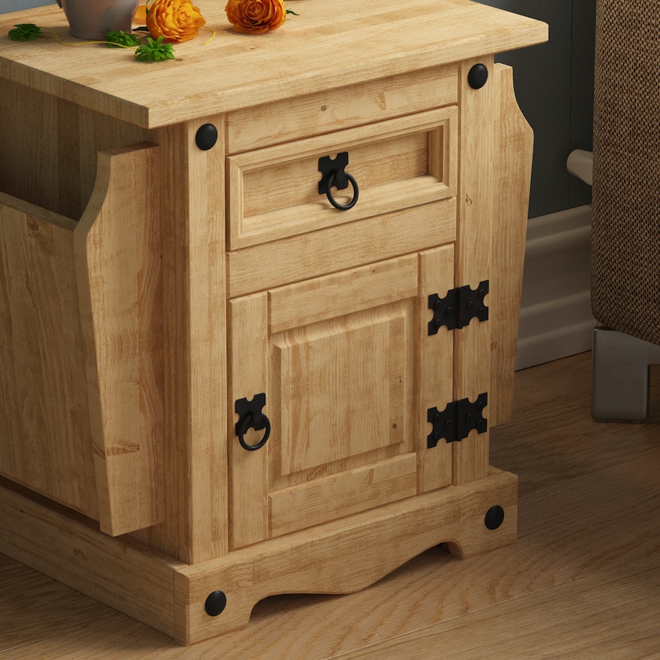 image 1 of Vida Designs Corona Magazine Table 1 Door 1 Drawer Cabinet, Solid Pine Wood