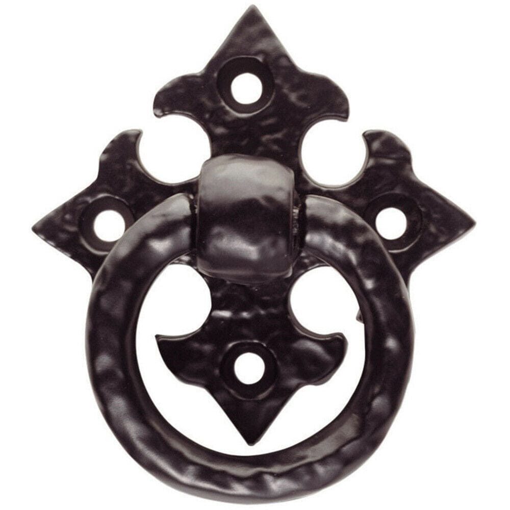 Loops Ornate Cabinet Ring Pull on Cross Backplate 35mm Fixing Centres Black Antique