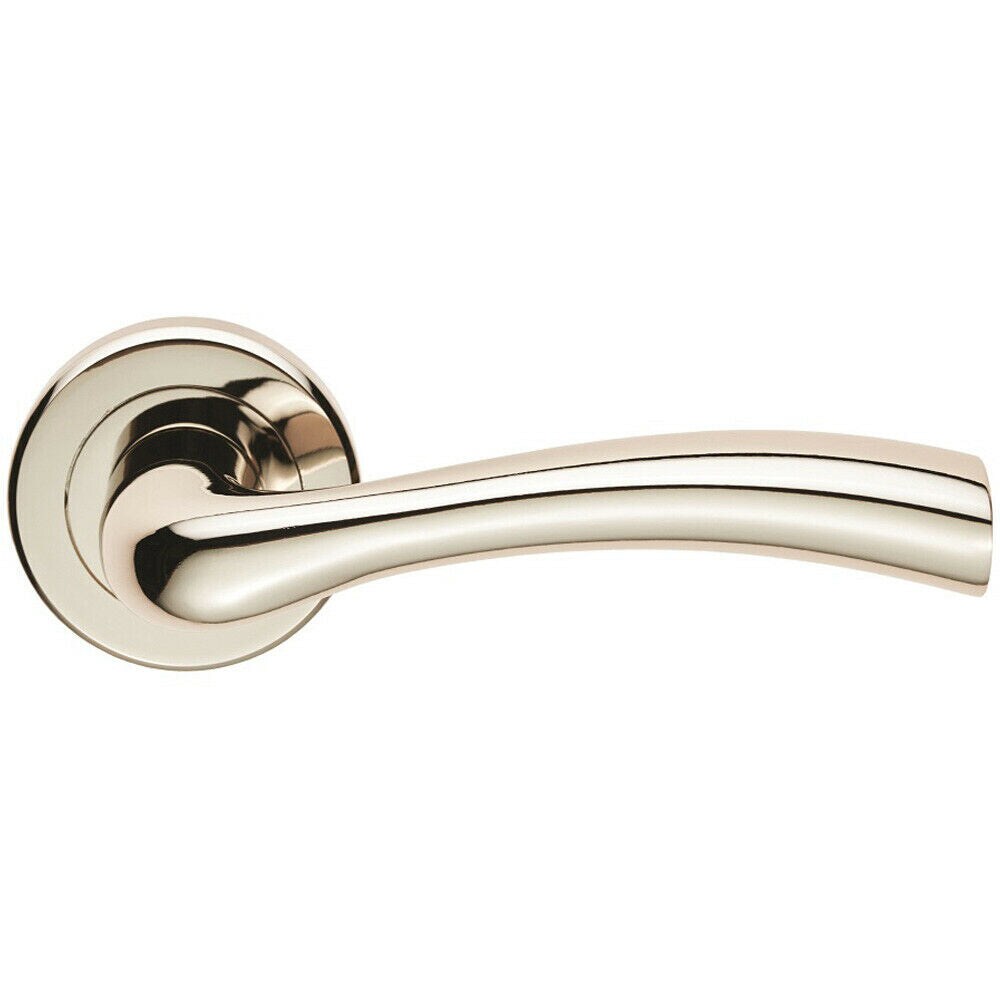 Loops PAIR Curved Flowing Flared Handle Concealed Fix Round Rose Polished Nickel in Metallics