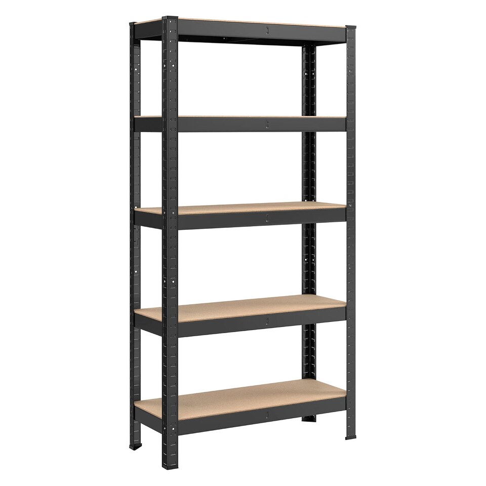 image 1 of Shelving Unit Black Boltless Heavy Duty 5 Tier  – 180cm Tall, 375kg Capacity Garage Racking