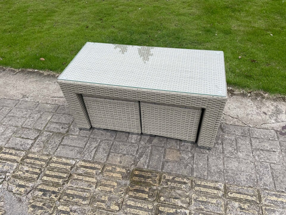 image 1 of Fimous Wicker Rattan Garden Furniture Sofa Sets Outdoor Patio Coffee Table With Stools light grey
