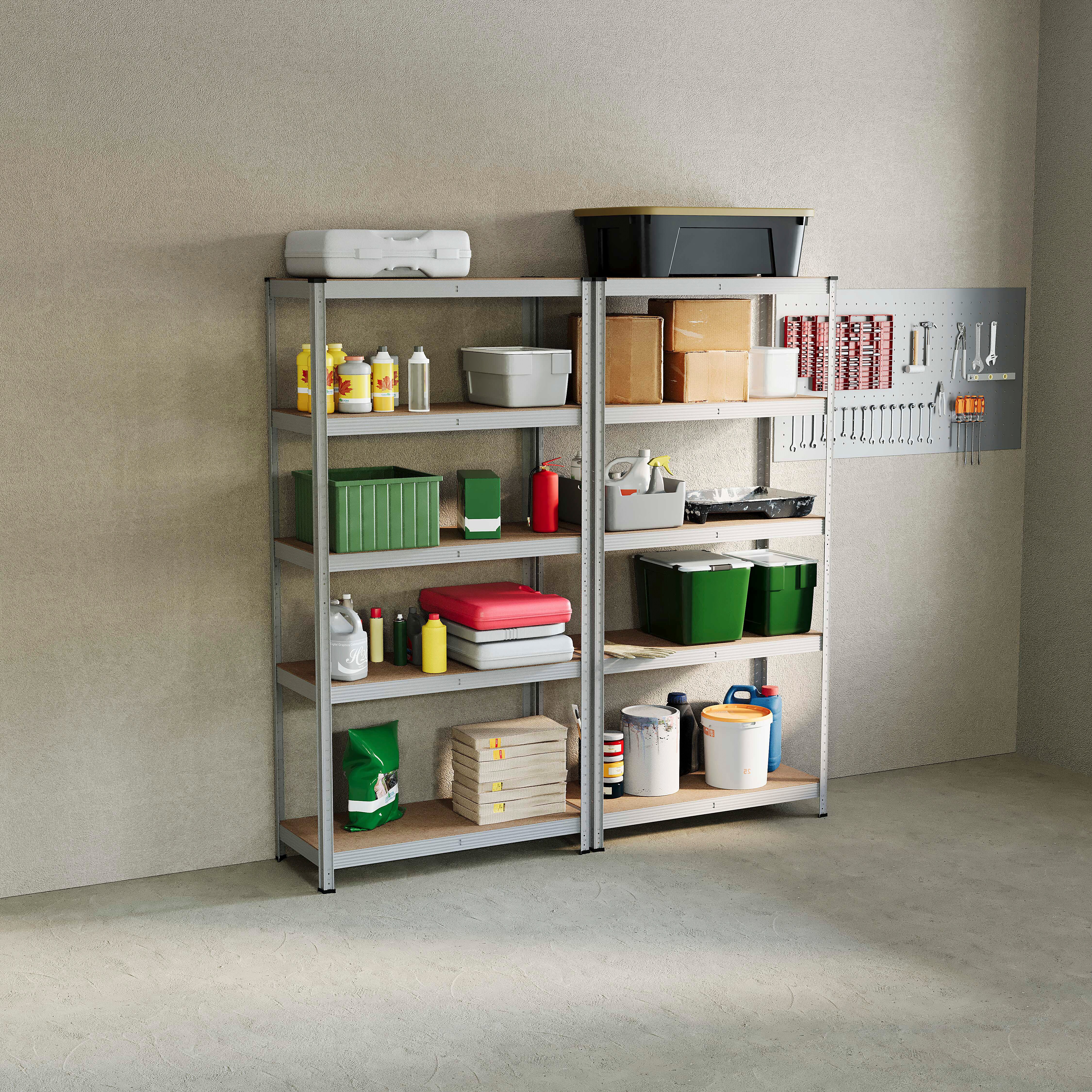 Home Vida 5 Tier Heavy Duty Garage Shelves Adjustable Steel Shelving Storage Units - Holds Upto 875kg Per Bay - Galvanised - 2 Bays