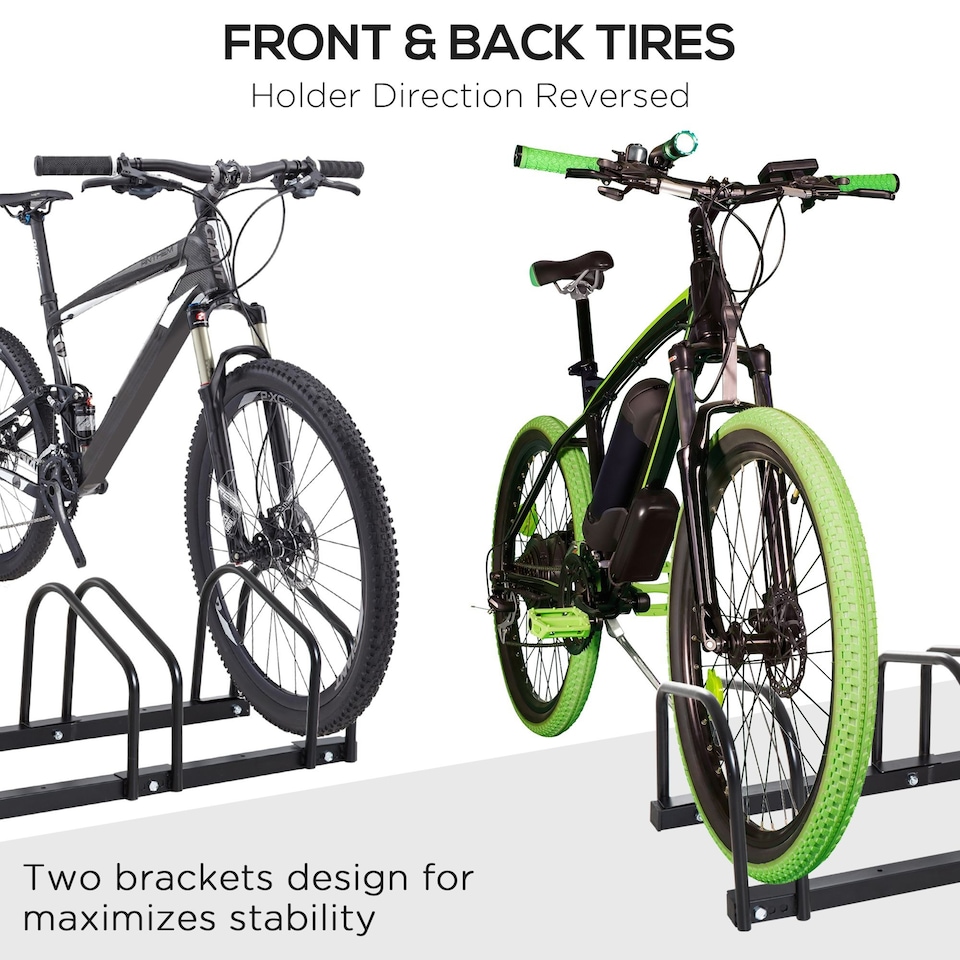image 1 of HOMCOM Bike Parking Rack Bicycle Locking Storage Stand for 3 Cycling Black | Black | Black