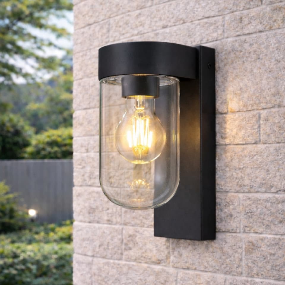 image 1 of CGC Rowan Black Outdoor Wall Lantern Light with Clear Polycarbonate Diffuser IP54