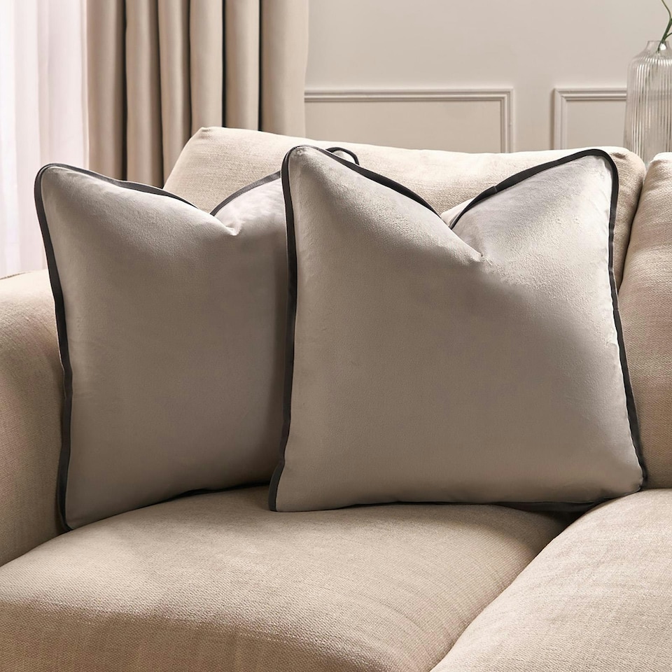 image 1 of OHS 4 x Matte Velvet Piped Edge Filled Cushions, 45x45cm - Grey | Grey | 45 x 45cm | 4