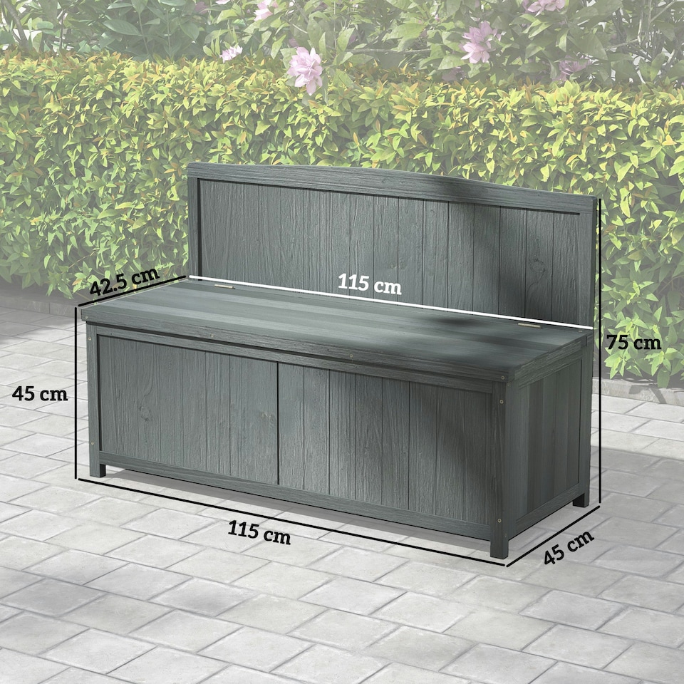 image 1 of Outsunny Wood Storage Bench for Patio, Outdoor Garden Seating, Brown Grey
