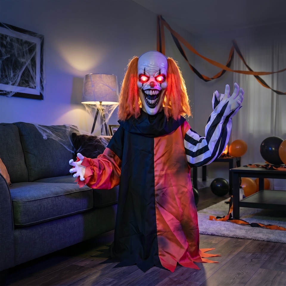 image 1 of HOMCOM Animated Halloween Clown with Face Changing Animatronics