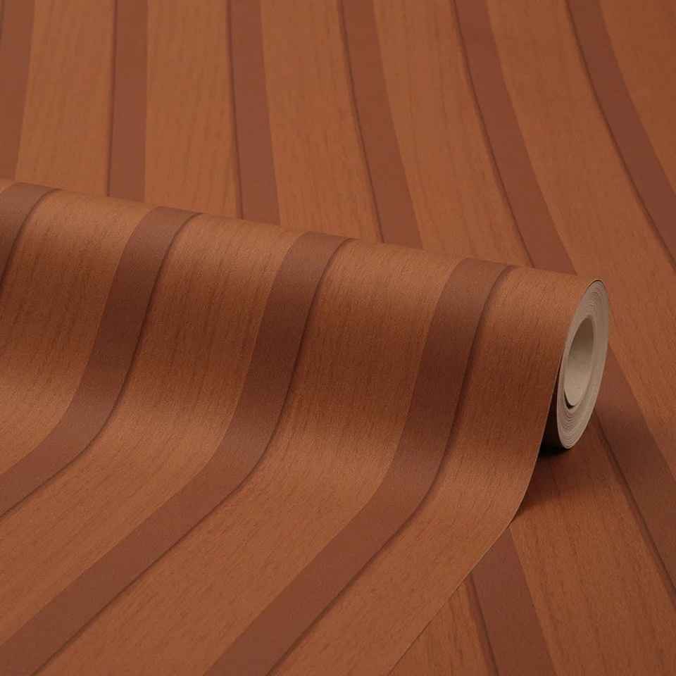 image 1 of Contemporary Wood Slat Wallpaper in Terracotta Multi