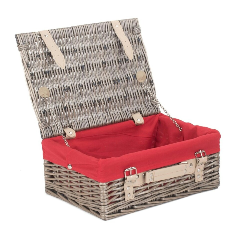 image 1 of 36cm Antique Wash Wicker Picnic Basket with Lining Blue | Blue | One Size