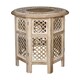 image 2 of Antique Effect Round Carved Wooden Bedside Lamp Table Side End Coffee Table Extra Large 54 x 54 x 54 cm | Yellow | Beige