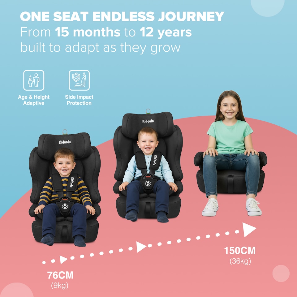 image 1 of Kidoola ISOFIX Car Seat, R129 i-Size, 15 Months to 12 Years, Black