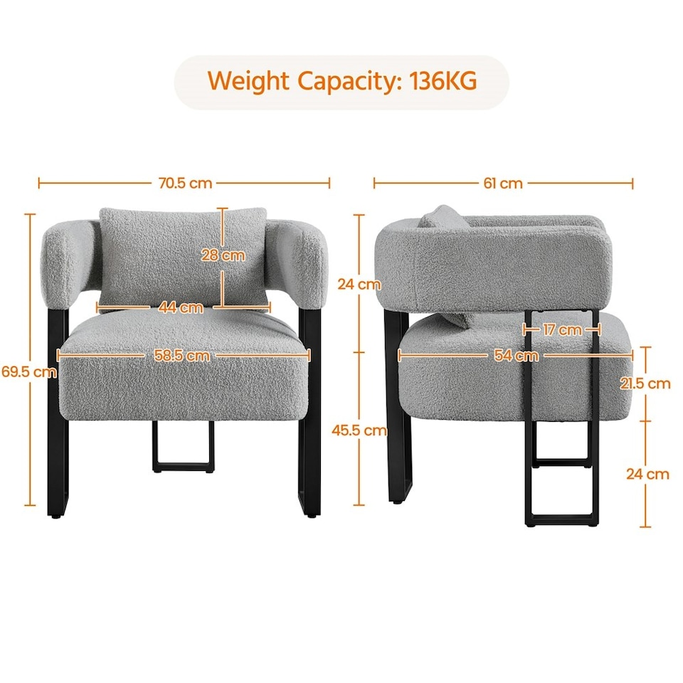 image 1 of Yaheetech Boucle Barrel Accent Chair with Metal Legs Lumbar Pillow | Grey