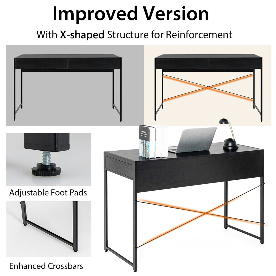 image 1 of COSTWAY Computer Desk Wooden Writing Workstation Black Black