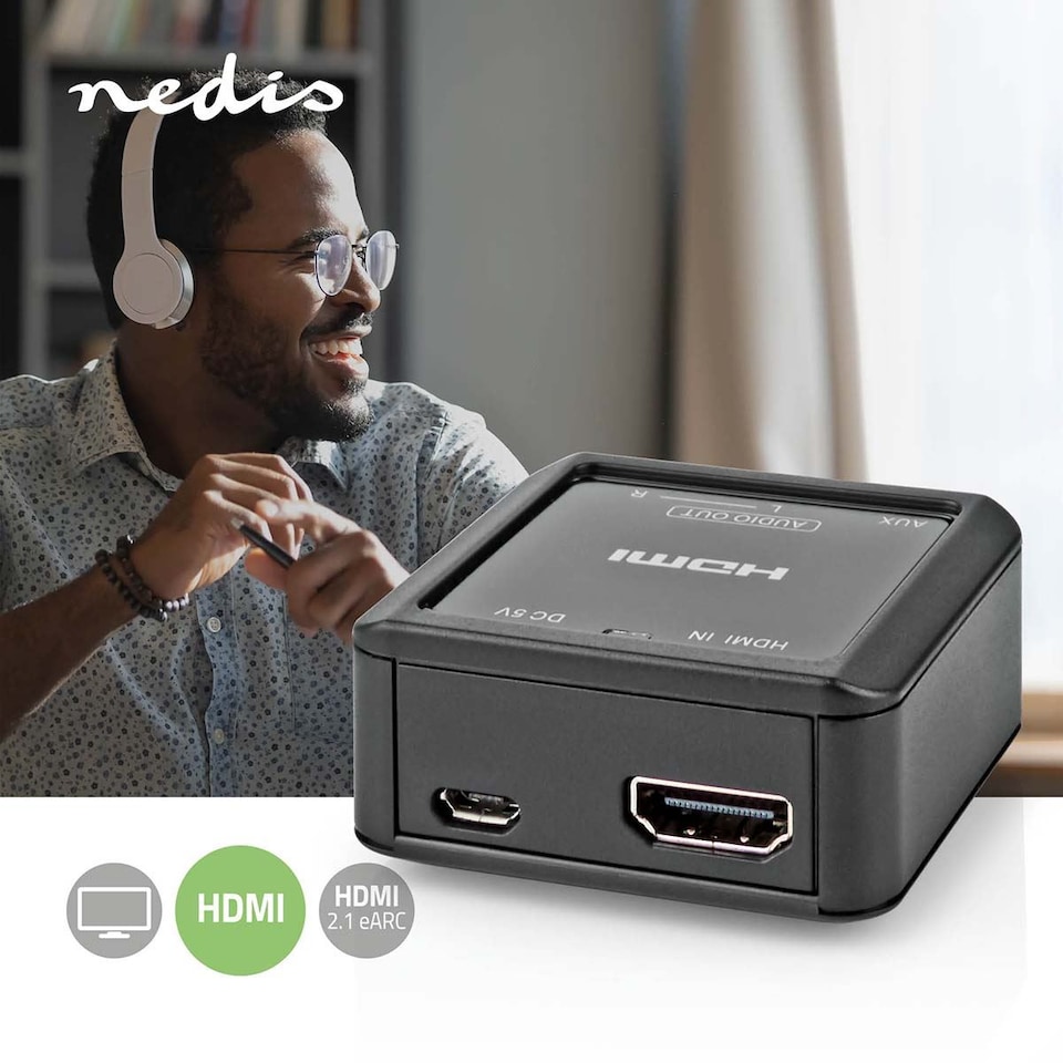 image 1 of Nedis Digital-Analog Audio Extraction Converter HDMI input to 2x RCA female) or 3.5mm Output eARC, Automatic, for Soundbars etc..