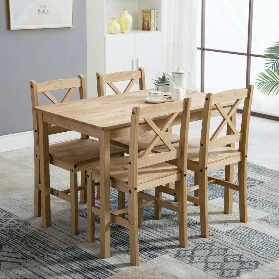 image 1 of Solid Wooden Kitchen Dining Table and 4 Chairs