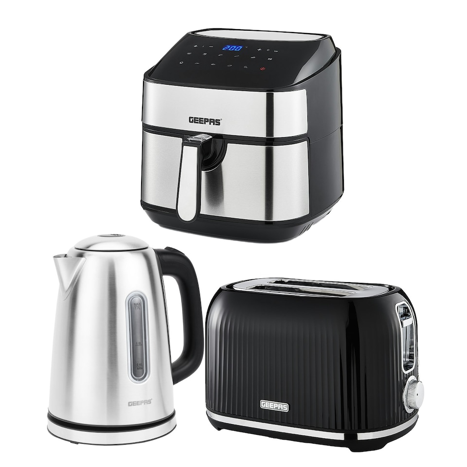image 1 of GEEPAS 1.7L Illuminating Electric Kettle 2 Slice Bread Toaster & 7.5L Air Fryer Combo Kitchen Set