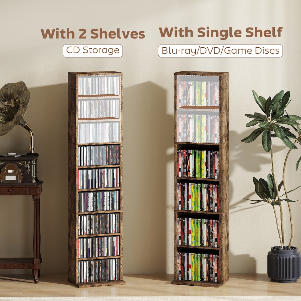 image 1 of HOMCOM 260 CD Storage Unit 120 DVD Storage Tower with 9 Compartments | Brown