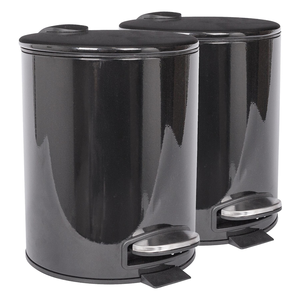 image 1 of Harbour Housewares Round Stainless Steel Pedal Bins - 5L - Black - Pack of 2