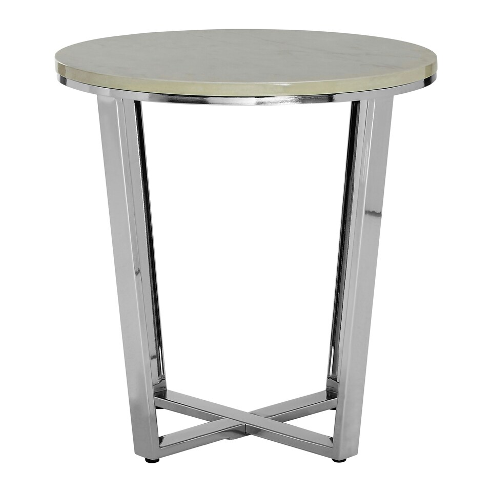 image 1 of Allure Round White Faux Marble End Table White