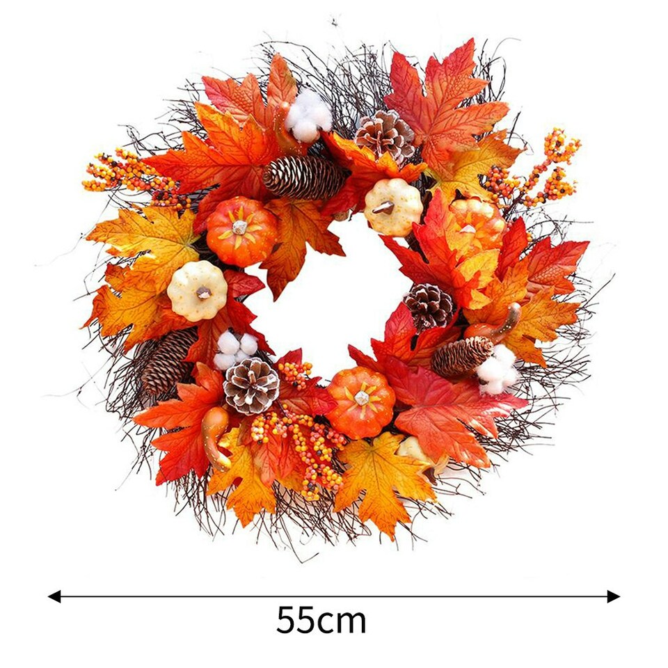 image 1 of Living and Home Autumnal Halloween Door Decorative Wreath Maple Pumpkin