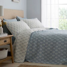 D & D Block Floral Bedspread Blue