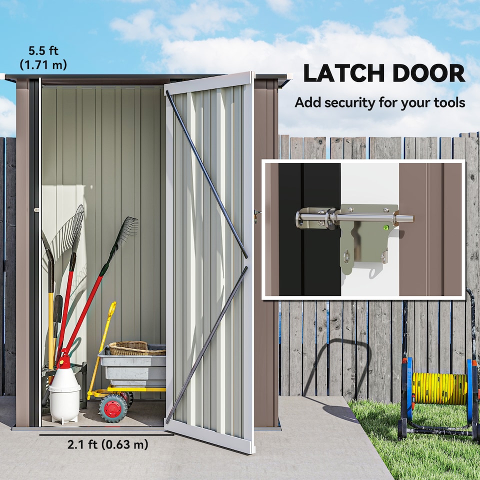 image 1 of Outsunny 5ft x 3ft Garden Storage Shed, Outdoor Metal Shed with Sloped Roof, Lockable Door for Tools, Equipment, Brown