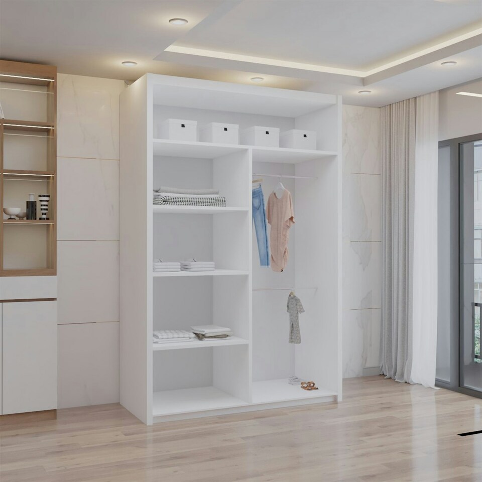 image 1 of Sliding wardrobes 4U Modern Full Mirror Sliding Door Wardrobe Multi Size & Color Options - 120cm White | 120cm