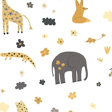 Animal Kingdom Wallpaper in Mustard and Grey | Grey | Mustard and Grey
