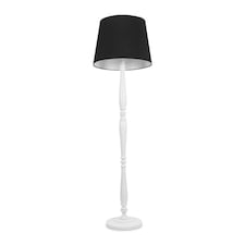 ValueLights Victoria White Wood Floor Lamp Black Taper Shade and Bulb