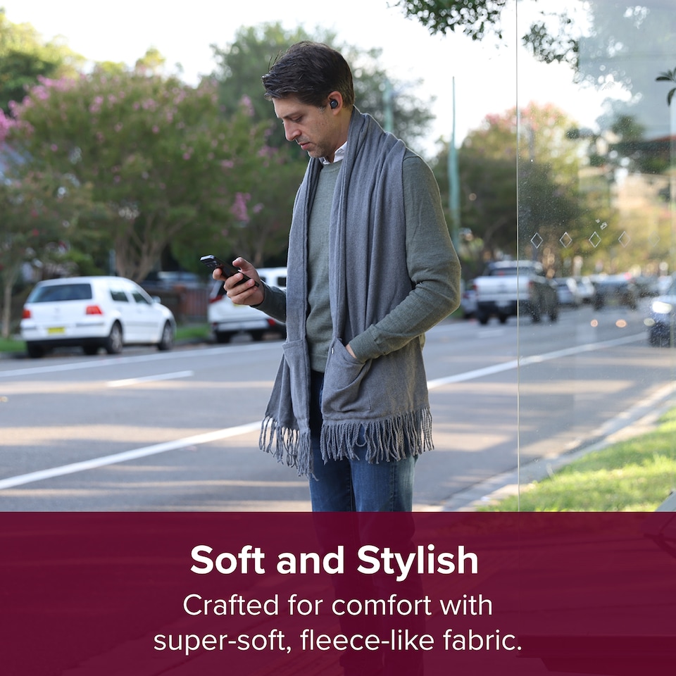 image 1 of Sash & Bloom 2-in-1 Heated Scarf with Heated Pockets and Rechargeable Battery Pack