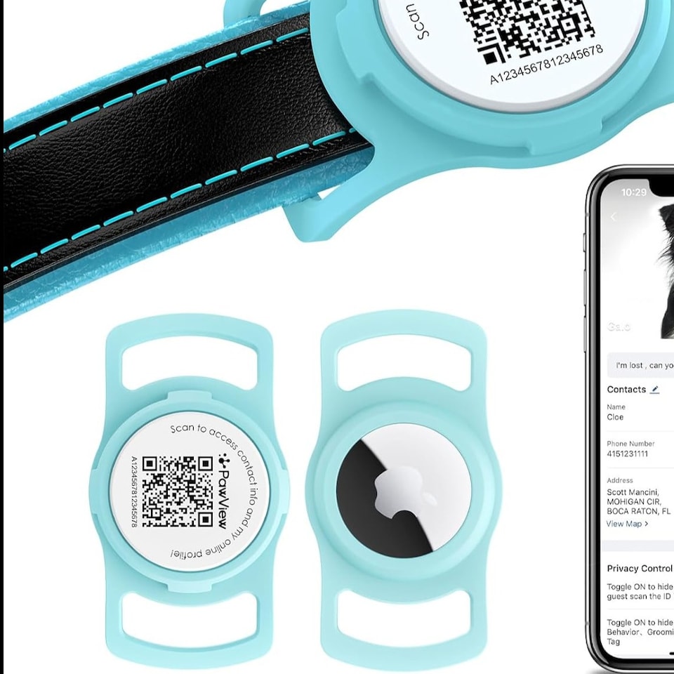 image 1 of AirTag Dog Collar Holder & Free App Pet Tracker Smart QR ID