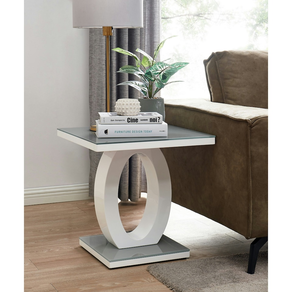 image 1 of Furniturebox Giovani Modern Grey White Halo High Gloss Glass Side End Table