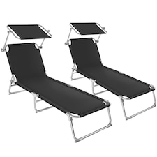 Sun Lounger Set of 2 - foldable, adjustable sunshade and 4-step backrest | Black | black | 2