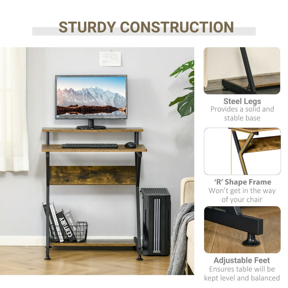 image 1 of HOMCOM Home Office Computer Desk w/ Storage, Gaming Writing Table, 70cm,Brown