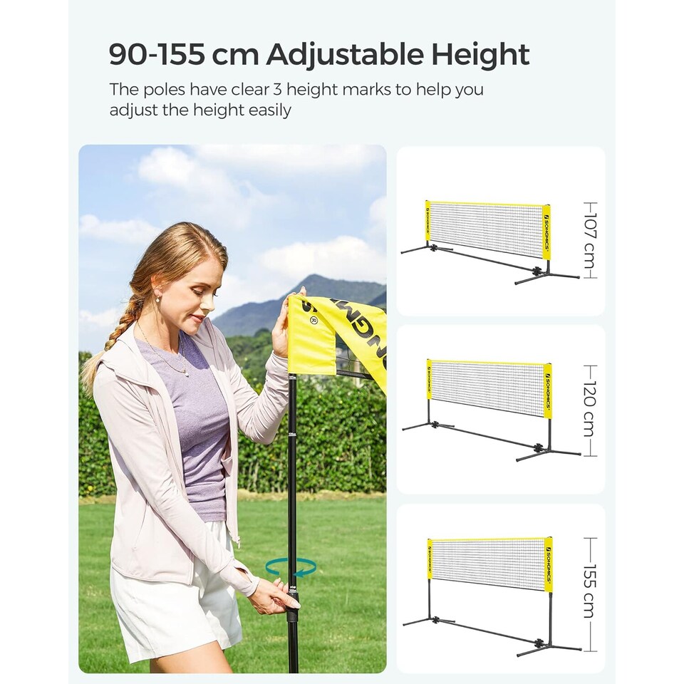 image 1 of Portable Outdoor Badminton and Volleyball Net Set with Adjustable Poles, 4 M, Yellow
