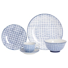 Nicola Spring Hand-Printed Rice Bowls - 12cm - Blue - Pack of 6 | Blue | Multi-Coloured