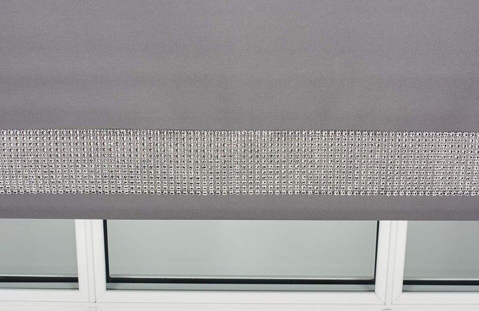 image 1 of FURNISHED Thermal Blackout Roller Blinds with Diamante Edge Made to Measure Window Shade | Grey | Dark Grey | (W) 150cm x (L) 165cm