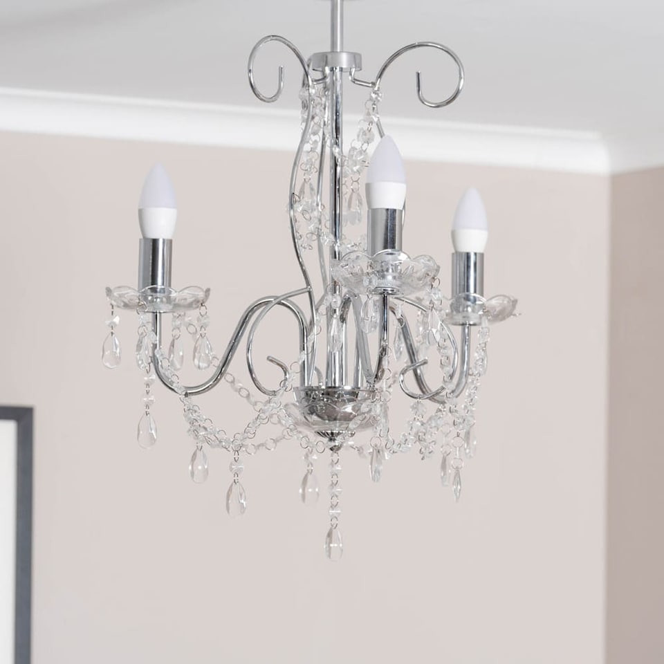 image 1 of ValueLights Viscount 3 Way Silver Jewel Chandelier Ceiling Pendant Light | Chrome