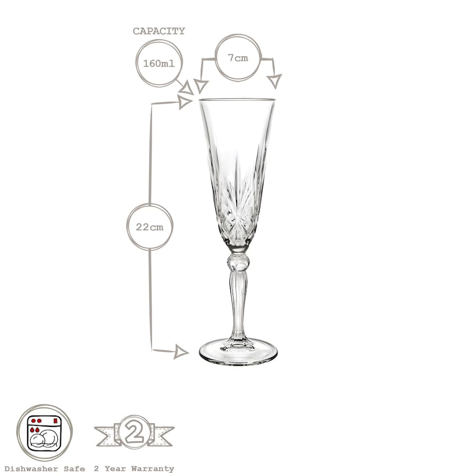 image 1 of RCR Crystal Melodia Glass Champagne Flutes - 160ml - Pack of 6
