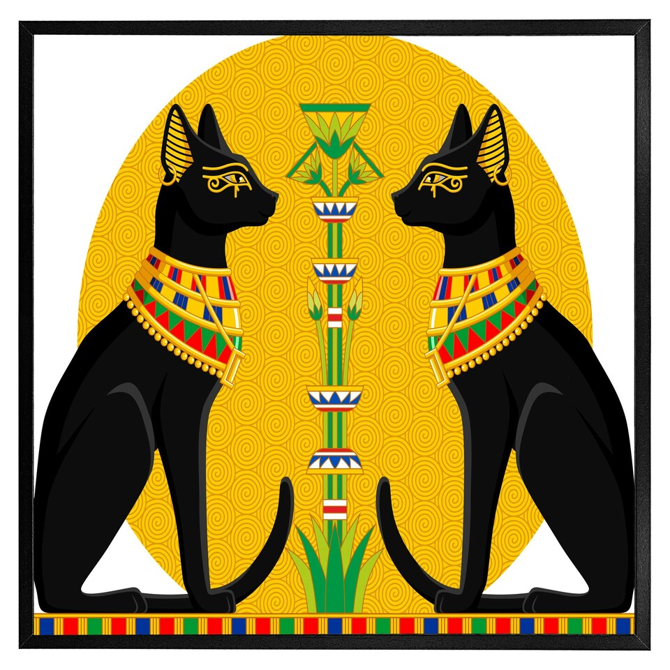 image 1 of Illustration of black egyptian cats with papyrus (Picutre Frame) White | XS
