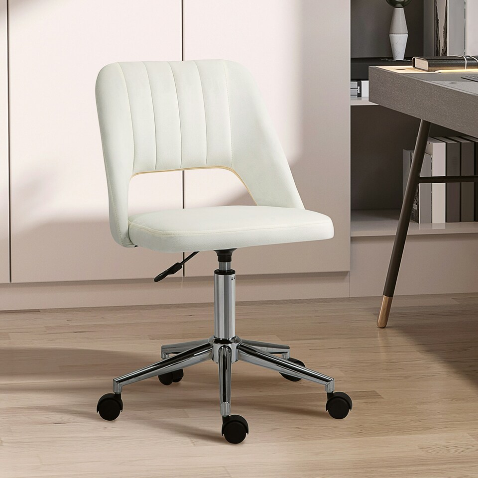 image 1 of Vinsetto Mid-Back Swivel Home Office Chair Scallop Computer Chair Cream White