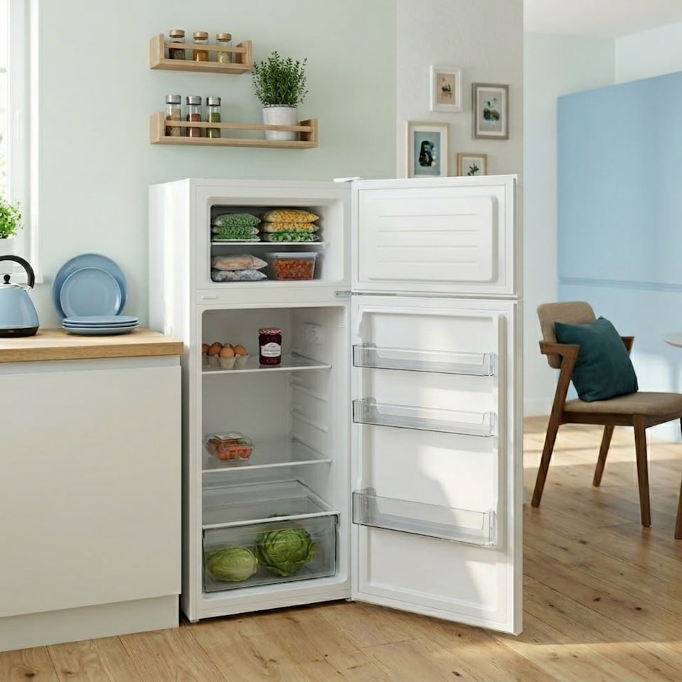 image 1 of HYE Freestanding Top Mounted Fridge Freezer, 206 Litre, 54.5cm, White - RF01TMF206W03