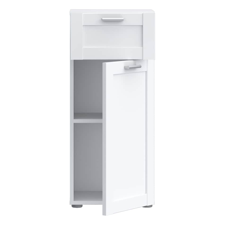 image 1 of Lokko Bathroom Storage Unit with 1 Door & 1 Drawer with Silver Handles in White